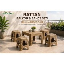 Tr Lorempbox Rattan Balkon & Bahçe Seti 5 Parça – 1 Sehpa + 4 Tabure Bej
