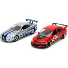Tr Toys - Fast And Furious Arabalar (2'li Set) - Mitsubishi Lancer Evolution Ix & Brian's Nissan Skyline Gt-R (R34) Legacy Series Model Araba, Açılabilir Kapılı, 1:32 Ölçek 13 cm