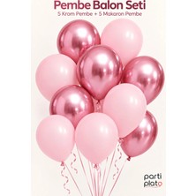 Marlon Balon Krom Pembe ve Makaron Pembe Balon Seti 10’lu Doğum Günü Baby Shower Parti Dekorasyon Balonu