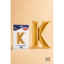 He2 Balloons Gold Folyo Balon K Harfi 16 Inç 40 Cm, Altın Renk Isim ve Doğum Günü Parti Süsü