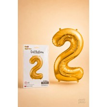 He2 Balloons Gold Folyo Balon 2 Rakamı 86 Cm, Helyum Uyumlu Altın Renk 2 Yaş Balonu, Büyük Boy Sayı Balonu
