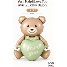 Era Balon Yeşil Kalpli Love You Ayıcık Folyo Balon 32 Inç 1 Adet Doğum Günü Baby Shower Süsü