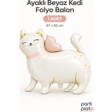 Era Balon Ayaklı Beyaz Kedi Folyo Balon 67X62 cm 1 Adet Kedi Temalı Doğum Günü Parti Süsü