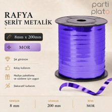 San Metalik Rafya Şerit Mor 8 mm x 200 Metre Balon ve Hediye Paketi Süsleme Ipi