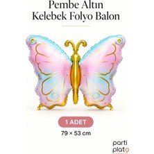 Parti Plato Pembe Altın Kelebek Folyo Balon 79X53 cm 1 Adet Doğum Günü Parti Süsü
