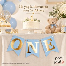 Era Balon Mavi Gold One Yazılı 1 Yaş Doğum Günü Süsü Erkek Bebek Ilk Yaş Parti Dekorasyonu, 3 Harfli Ipli Flama Banner
