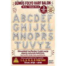 He2 Balloons Gümüş Folyo Harf Balon Seti 3 Harfli 16 Inç 40 cm Bant Dahil