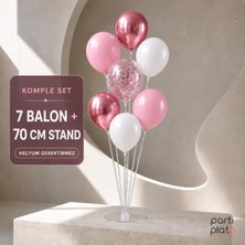 Parti Plato 7’li 70 cm Balon Standı Seti Pastel Pembe Beyaz Krom Pembe Konfetili