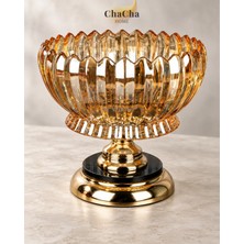 Chacha Home Ayaklı Cam Yuvarlak Meyvelik Sunumluk 22 cm - Lüks Dekoratif Konsol Kasesi ve Şekerlik,gondol