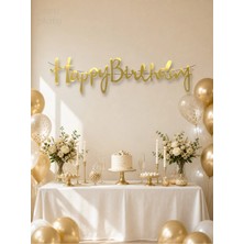 Era Balon Happy Birthday Altın Yaldız Kaligrafi Yazılı Doğum Günü Banner Süsü 100 x 20 cm
