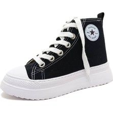 Gdt Ayakkabı Unisex Siyah Keten Bilekli Bağcıklı Çocuk Sneakers