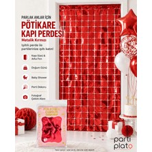 Parti Plato Metalik Kırmızı Pötikare Folyo Kapı Perdesi 100X200 cm Parti Doğum Günü Süsü Fotoğraf Fonu