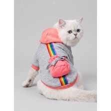 Kemique Rainbow Kedi Sweatshirt | Kapüşonlu Gökkuşağı Detaylı Kedi Kıyafeti | Kedi Hoodie