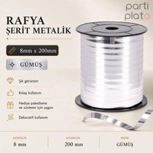 San Metalik Rafya Şerit Balon ve Hediye Bağlama Ipi 8mm x 200 Metre (Gümüş)