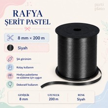 San Pastel Siyah Rafya Şerit 8 mm x 200 Metre Balon ve Hediye Paketi Süsleme Ipi