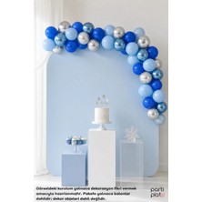 Parti Plato Buz Mavisi Işıltı 40’lı Pastel ve Krom Balon Zinciri Seti