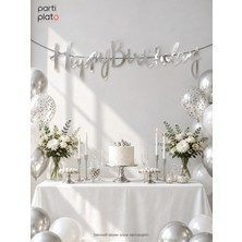 Era Balon Happy Birthday Silver(Gümüş ) Kaligrafi Yazılı Doğum Günü Banner Süsü 110 x 20 cm
