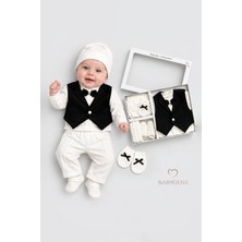 Babyden's Yenidoğan Erkek Bebek Mevlüt Takımı 6 Parça Papyonlu Yelekli Şık Özel Gün Takımı Hediyelik Set Ekru Lacivert
