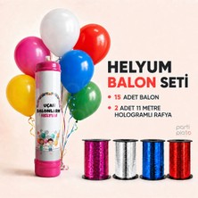 Parti Plato 1,1 L Helyum Balon Seti 15 Balon 2X11 M Hologramlı Rafya Uçan Balon Gazı