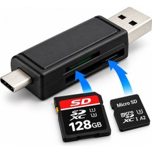 Hadron HDX7026 USB Type-C Otg Kart Okuyucu Sd Microsd 480 Mbps Siyah