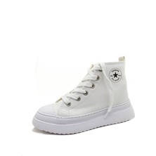 Gdt Ayakkabı Unisex Beyaz  Keten Bilekli Bağcıklı Çocuk Sneakers