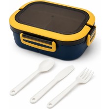 Store 1200 ml 2 Katlı 6 Bölmeli Bpa'sız Pp Plastik Sefer Tası ve Beslenme Çantası - Hava Kilitli Bento Lunch Box, Çatal ve Kaşık Dahil (Mavi)
