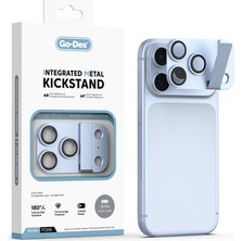 Go-Des iPhone 18 Pro Uyumlu Go Des Cl-23 Anti Reflective Standlı Kamera Lens Koruyucu Açık Mavi