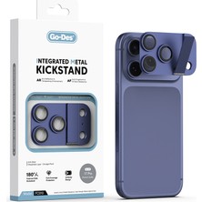 Go-Des iPhone 17 Pro Uyumlu Go Des Cl-23 Anti Reflective Standlı Kamera Lens Koruyucu Lacivert