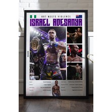 UFC Adesanya Siyah Ahşap Çerçeveli Poster, Dekoratif Dövüş Duvar Tablosu