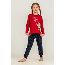 Minipomes 3-9 Yaş Kız Çocuk New Year's Banter Süprem Pijama Takım Kırmızı