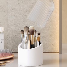 Store Deluxe Makyaj Fırçası ve Kozmetik Düzenleyici Şeffaf Kapaklı Hijyenik Organizer (Beyaz)