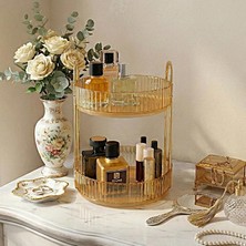 Store 2 Katlı Makyaj Organizeri Kozmetik Aksesuar Düzenleyici Kozmetik Vitrini Yuvarlak (Amber Sarı)