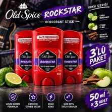 Old Spice Rockstar Deodorant Stick 50 ml – Canlı Bergamot, Ferah Elma & Odunsu Notalar – 3’lü Paket