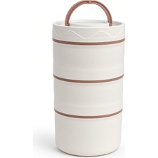 Store 3 Katlı Beslenme Kabı Taşıma Saplı Sefer Tası, Krem