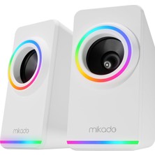 Store Mikado MD-182 2.0 3W*2 Rgb Aydınlatmalı USB + 3.5mm USB 5V 3.5mm Aux Girişi, Ses Kontrolü Ses Sistemleri, Pc, Müzik Çalarlar Speaker USB Port 2 x 2 Hoparlör (Beyaz)