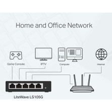 Store LS105G, 5-Port 10/100/1000 Mbps Gigabit Ethernet Switch, 5 Bağlantılı Harici Güç Adaptörü