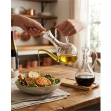 Fıre Kıng Panda Cam Yağdanlık Seti 750+750 ml Bambu Stant Borosilikat Sirkelik