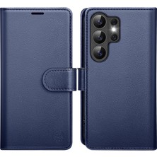 Store Samsung Galaxy S26 Ultra ile Uyumlu Kılıf 360 Tam Kaplar Deri Dokulu Kapaklı Cüzdan Standlı Kartvizitli - Lacivert