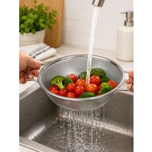 Zeyn Gross Paslanmaz Çelik Makarna Süzgeci 24 cm | Çift Kulplu Metal Sebze Meyve Yıkama ve Süzme Kevgiri