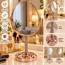 Octopus Bazaar Metal Oval Masaüstü Makyaj Aynası – Ayarlanabilir Taş Ayaklı Dekoratif Ayna