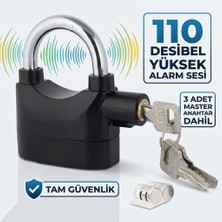 Monte Lua Siyah Alarmlı Asma Kilit - 110 Db Yüksek Sesli Çok Amaçlı Güvenlik Kilidi, 3 Anahtarlı