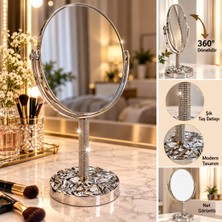 Octopus Bazaar Metal Oval Masaüstü Makyaj Aynası – Ayarlanabilir Taş Ayaklı Dekoratif Ayna