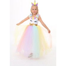 Neat Kids Kız Çocuk Unicorn Gökkuşağı Taçlı Parti Doğum Günü Özel Gün Elbisesi Kostümü