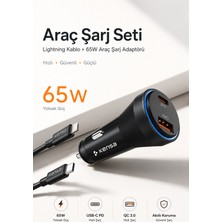 Kensa 65W Çift Portlu Hızlı Araç Şarj Aleti + Type-C To Lightning Şarj Kablosu Seti