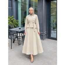 Miraydin Butik Kadın Gizli Düğmeli ve Kuşaklı Denim Etek Takım - Taş