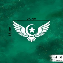 Meristeed Ay Yıldız Kanatlı Sticker - Araç Arka Camı, Kask, Bilgisayar Kasası, Motosiklet, Mağaza Vitrin Dekoru, Dükkan Camları, Düz Yüzey Uyumlu Oto Sticker