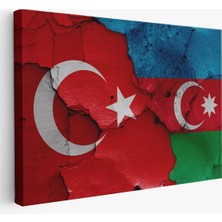 Cepahir Türkiye Azerbaycan Bayrak Desenli Dekoratif Kanvas TABLO-6516
