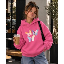 Vodexa Kapüşonlu Sweatshirt Kız Çocuk 3 Iplik Şardonlu Kışlık Baskılı Hoodie
