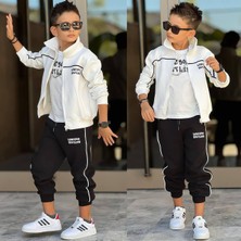 Ay Kids Erkek Çocuk 3 Parça Şardonlu 3 Iplik Eşofman Takımı – Fermuarlı Ceket, Tişört ve Jogger Pantolon 43182-B