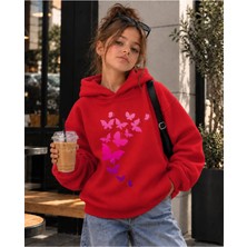 Vodexa Kapüşonlu Sweatshirt Kız Çocuk 3 Iplik Şardonlu Kışlık Baskılı Hoodie